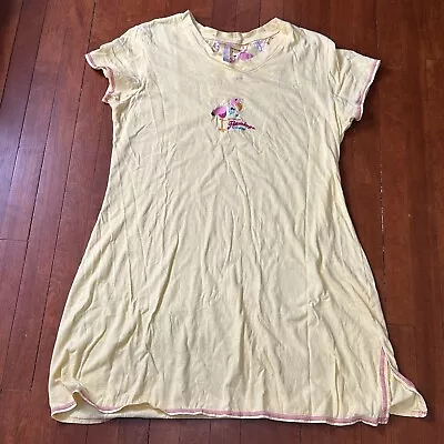 Buy Steve Womens Large Yellow Short Sleeve Sleep Shirt Flamingo Embroidered Cotton • 9.49£