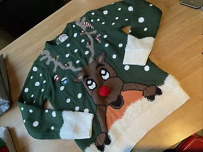 Buy Rudolph Pom Pom Nose Reindeer Textured Knitted Christmas Jumper. Bells. Medium • 6£