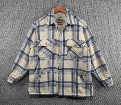 Buy MOINEAU Vintage Men's Check Plaid Flannel Sherpa Lined Button Shacket Jacket - L • 49.50£