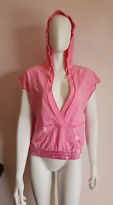 Buy Playboy Ladies Pink Rhinestone Sleeveless Deep V Neck Hoodie Size 12 New • 21.69£