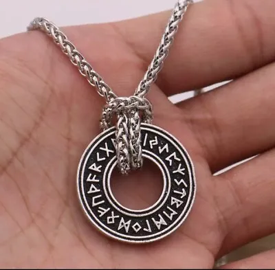 Buy Men's Rune Wheel Pendant Necklace Viking Ring Runic Circle Norse Pagan Amulet • 6.88£
