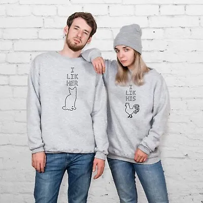 Buy Funny Naughty Adult Joke Couple Matching Sweatshirt Jumper I Like Her Roster Cat • 16.99£