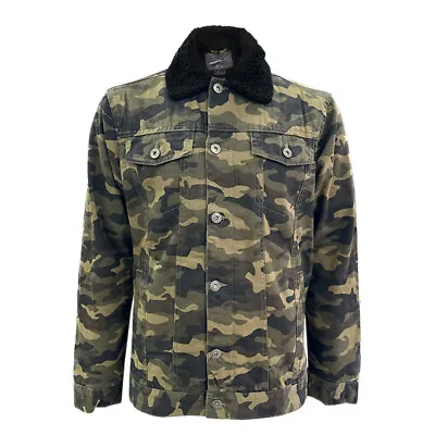 Buy Men's High Quality Denim Camo Sherpa Padded Jacket Army Print • 15.99£