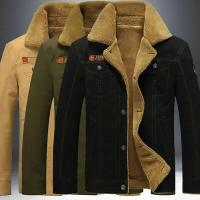 Buy Mens Fleece Lined Flying Jacket Military Wool Coat Casual Thick Warm Outwear Top • 37.80£