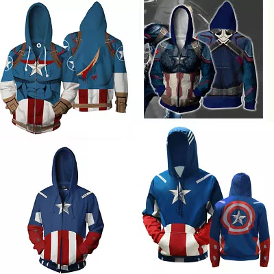 Buy Captain America Hoodies 3D Printed Sweatshirt Hooded Pullover Jacket Casual Coat • 21.59£