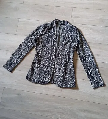 Buy Next Grey & Black Animal Snake Print Jacket Stretch Casual Boyfriend Style UK14 • 9.99£