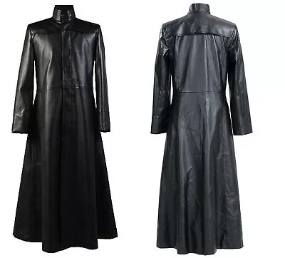 Buy Neo Matrix Trench Coat Keanu Reeves Black Leather Trench Coat Gothic Jacket • 88.24£