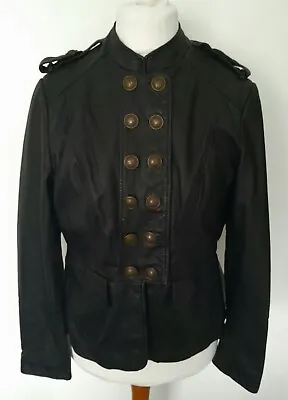 Buy NEXT - Soft REAL LEATHER Jacket Military Style BLACK Size 12 • 64.99£