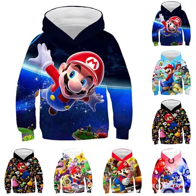 Buy Super Mario Print Kids Hoodie Sweatshirt Long Sleeve Hooded Pullover Tops Jumper • 14.55£