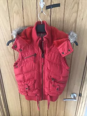 Buy Ladies New Look Red Sleeveless Hoodie Padded Jacket Size 8 • 10£