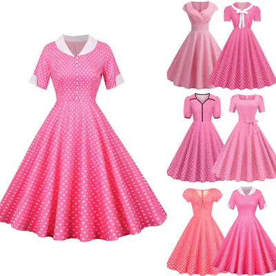 Buy Women Pink 50s 60s Swing Dress Rockabilly Evening Party Cocktail Casual Dresses • 3.99£