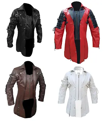 Buy Mens Trench Style Coat Real Cow Leather Goth Gothic Steampunk Coat Van Helsing • 119.99£