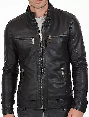 Buy New Men's Leather Jacket Black Slim Fit Motorcycle Real Lambskin Jacket #811 • 111.43£