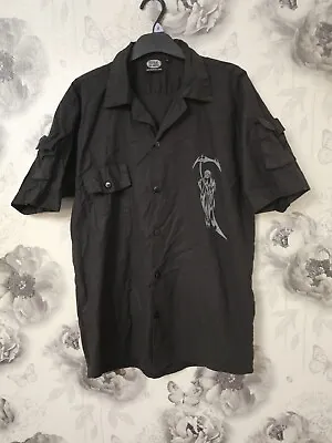 Buy Mens Spiral Grim Reaper Shirt Size L P2P 20  Goth Pockets On Sleeve Logo Back • 15£