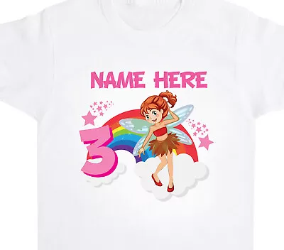 Buy Childrens Personalised Fairy Rainbow Birthday Girls T-Shirt Fun • 8.99£