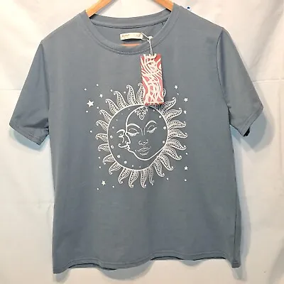 Buy Sun Moon And Stars Womens Crop T Shirt Blue Gray Size L Nwt • 4.74£
