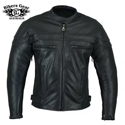 Buy Australian Bikers Gear Sturgis Motorcycle Motorbike Cowhide Leather Jacket Black • 98.98£