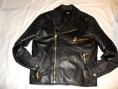 Buy Versus Versace Rich Soft Nappa Leather With Denim Biker Jacket Sz Uk38/M EUR 48 • 149.99£