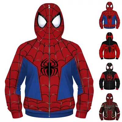 Buy Marvel Spiderman Printed Kids Boys Hooded Coat Sweatshirt Casual Zipper Jackets. • 13.77£