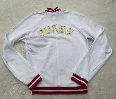 Buy Vintage Red White Yellow Guess Streetwear Zip Up Bomber Jacket • 15£