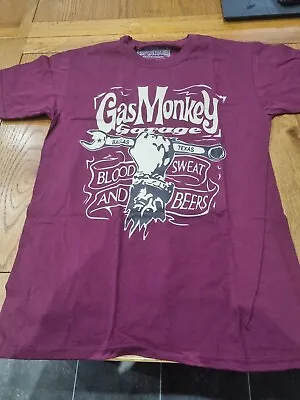 Buy Official Size M Gas Monkey Garage Spanner  Mens Burgundy T-shirt  Bnib • 5.99£