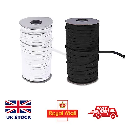 Buy Flat Elastic Cord White/Black 3/6/7/9/12mm Stretch Bands Sewing Masks Clothes • 2.29£