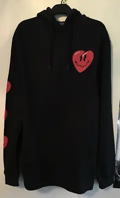 Buy Boohoo Man Black Hoodie Top Size Medium With Red Heart Emoji Print Detail • 16£