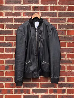Buy **AWESOME SAUCE** All Saints Mens UTILITY Leather Bomber Jacket LARGE Biker • 169.99£