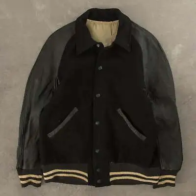 Buy Vintage 50s Wool Leather Varsity Jacket M Made In Usa Men's Black • 80£