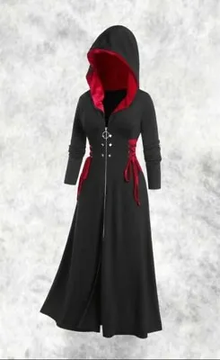 Buy New Black/Red Gothic Zip Corset Velvet Hooded Maxi Long Cardigan Size 4XL 24 26 • 34.99£