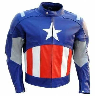 Buy Captain America Motorbike/Motorcycle Leather Jacket In Cowhide/5 Armour/All Size • 158.88£