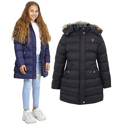 Buy Girls Puffer Long Padded Jacket Parka Comfort Faux Fur Hooded Winter Bubble Coat • 19.99£