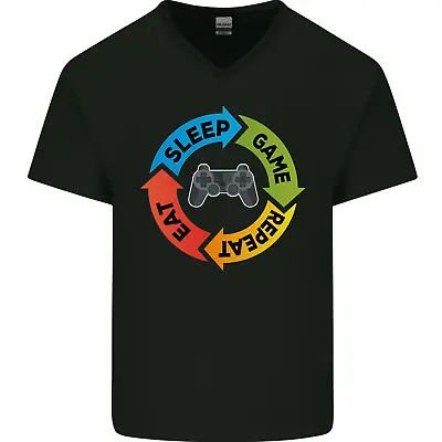 Buy Gaming Eat Sleep Game Repeat Gamer Mens V-Neck Cotton T-Shirt • 9.99£