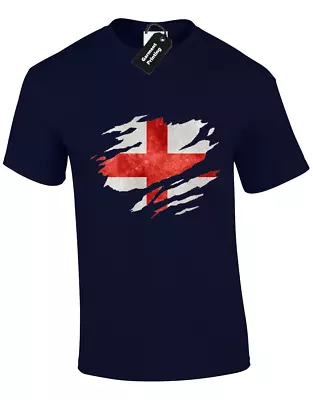 Buy England Flag Slash Mens T Shirt Patriotic Football Fan Top Cool Design (colour) • 7.99£