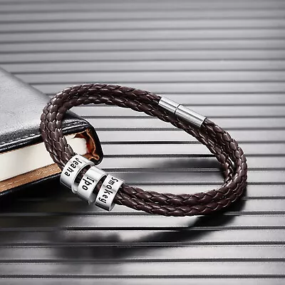 Buy Engraved Brown Leather Wrap Bracelet Men Stylish And Unique Jewelry Gift For Him • 11.99£