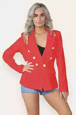 Buy Women's Fitted Lined Double Gold Button Jacket Ladies Open Collared Blazer • 21.99£