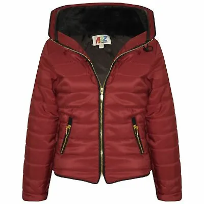 Buy Girls Jacket Kids Padded Red Puffer Bubble Fur Collar Quilted Warm Thick Coats • 19.99£