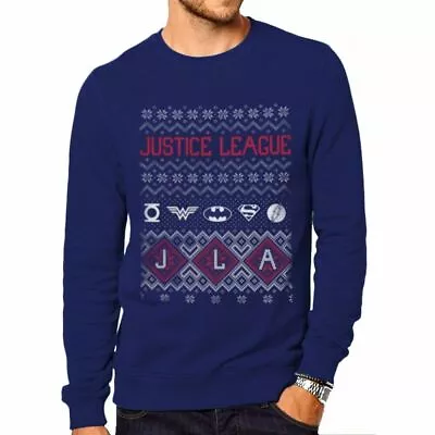Buy Mens Christmas Jumper DC Originals Justice League Fair Isle Sweatshirt Navy • 18.99£