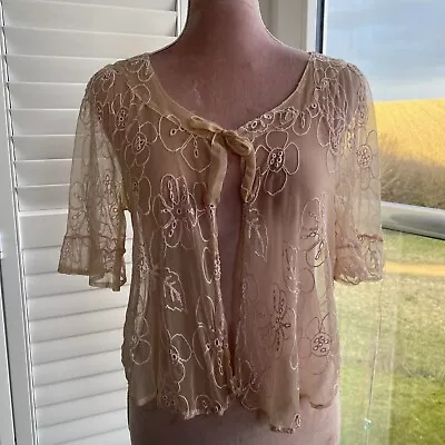 Buy Ghost Vintage Nude Stretch Embroidered Lace Shrug Bolero Jacket - Size 12 14 M L • 27.99£