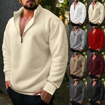 Buy Mens Zip Neck Hoodie Fleece Sweatshirt Pullover Winter Warm Tops Casual Solid • 16.80£