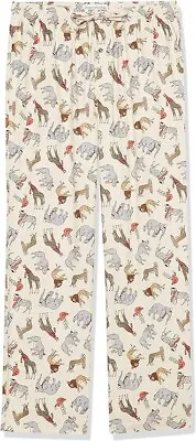 Buy Amazon Essentials Men's Flannel Pyjama Trousers Winter Animals Light Beige XXL • 12£