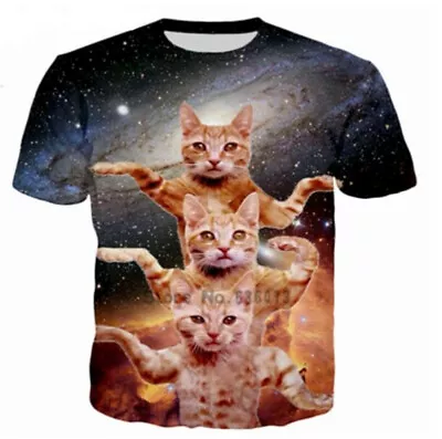 Buy Unisex Men Women Funny Dance Cat Print Casual 3D T-Shirt Short Sleeve Tee • 7.67£