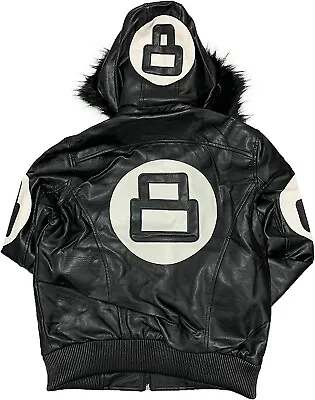 Buy Mens Black Biker Fur Hoodie Leather Varsity Bomber 8 Ball Winter Fashion Jacket • 79£