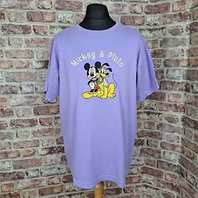 Buy Mickey Pluto Disney Y2K T-Shirt Lilac Embroidered XL Unisex 100% Cotton • 18£
