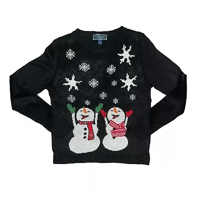 Buy Karen Scott Petites Christmas Jumper Pullover Black With Snowmen Size Large Worn • 9.99£