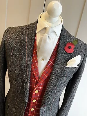 Buy NWD Mens Grey Red Herringbone Check Slim Tailored Blazer S 36 38 Jacket  Tweed • 24.99£