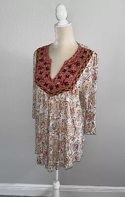 Buy Lucky Brand Split Neck Blouse Floral Boho Peasant Rayon Embroidered Top Plus 1X • 25.08£