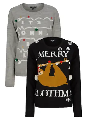 Buy Ladies Christmas Merry Slothmas Santa Xmas Festive Holiday Jumper • 12.95£