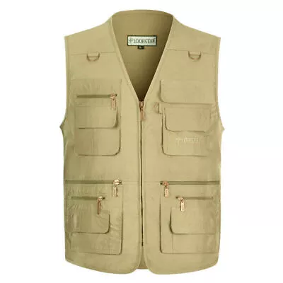 Buy Men’s Multi Pocket Waistcoat Vest Denim Outdoor Gilet Jacket Hiking Hunting Fish • 22.20£
