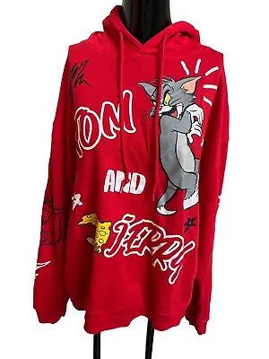 Buy Red Tom And Jerry Sweatshirt Hoodie Two Sided Graphic Size YOUTH LARGE 20 • 15.71£